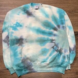Vintage Jerzees Crewneck Sweatshirt Tie Dye Hyperjump XL Blue Remember Win